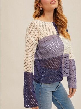 ☀️SALE☀️COLOR BLOCK FISHNET BOAT NECK SWEATER
